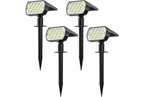 Flaow Solar Garden Lights, 65 LED Spot Lights Outdoor, 6500K Cool White Powered Waterproof Landscape Spotlights, Dusk-to-Dawn for Pathway Wall Porch, 4 Pack