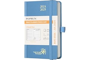 POPRUN Agenda de poche 2024 2025 Journalier Scolaire 16 x 10,5 cm, 1 Page par Jour d'Août 2024 à Juillet 2025 12 Mois, Couverture rigide, Poche pliable, Papier Certifié FSC® 70 g/m² - Bleu brume