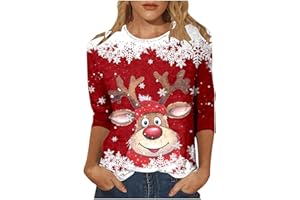 ACHIMLT Weihnachtsbluse Damen Lustig 3D Muster Weihnachtspullover Elegant 3/4 Ärmel Rundhals Tunika Bluse Christmas Pullover Weihnachtsbaum Hemdbluse Tops Festliche Oberteile für Weihnachten Party