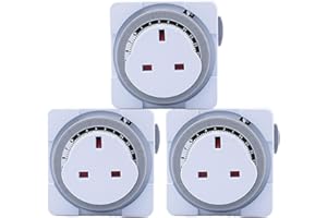 OHVBAEON 3PCS Mechanical Timer Socket Switch Energy Saving Compact UK Timers Plug Socket 24 Hour Energy Saving Compact UK Plug for Indoor Lights, Lamp, Coffee Maker, Water Heater And Home Appliances