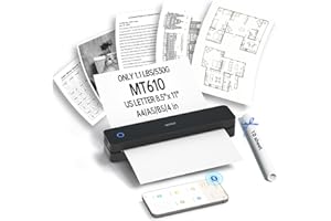 iDPRT Tragbare Drucker Wireless für Reisen,MT610 Mini Thermodrucker A4,Bluetooth Drucker für Reisen,Zuhause,Studium,Wireless Drucker für den Heimgebrauch Kompatibel mit iOS,Android und PC,Schwarz