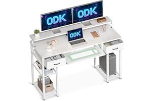 ODK Biurko komputerowe z szufladami, 120 x 48 x 90 cm, biurko ze zdejmowaną półką, biurko z półką na klawiaturę i stojakiem na monitor, stół gamingowy do domowego biura