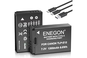 ENEGON LP-E12 Batterie de Rechange Avec Charge Directe USB-C 1200mAh (Lot de 2) et câble de Charge USB-C 2 en 1 pour Canon Rebel SL1, PowerShot SX70 HS, EOS M, EOS M10, EOS M50, EOS M100, EOS M200