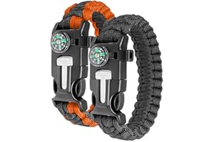Ember Rock Pulsera de supervivencia de paracaídas, paquete de 2 pulseras de supervivencia, incluye brújula, silbato y cuerda de paracaídas, 5 inches