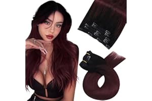 Moresoo Human Hair Clip in Extensions Wine Red Hair Extensions Clip in Real Hair Balayage Black Ombre to Burgundy Red Clip in Hair Extensions 14 Inch 5 Pcs 70g #1B/99J