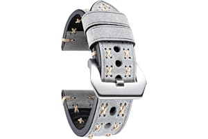 BINLUN Tjockt läderarmband för män 20mm 22mm 24mm 26mm handgjord sydd tråd läder klockarmband för kvinnor svart grön grå
