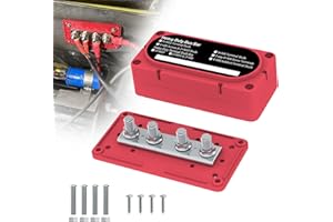 UCkasayfy Heavy Duty Bus Bar 300A 12V Power Distribution Block with 3/8" (M10) 4-Posts Terminals Block with Cover for Automotive, Marine, Battery System (Red)