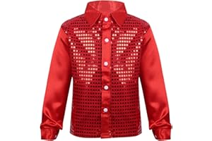 Rswnyirn Kids Boys Sparkly Sequins Jacket Blazers Long Sleeve Shirt Top for Latin Jazz Dance Stage Performance