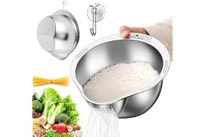 Duscdesp Ristvättskål med sil kök, kökssil rostfritt stål 304, hållbar risssil, pastasil i livsmedelskvalitet, liten sil för Quinoa, frukt, grönsaker och baljfrukter