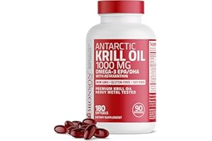 Bronson Antarctic Krill Oil 1000 mg with Astaxanthin, 180 Softgels (90 Servings)