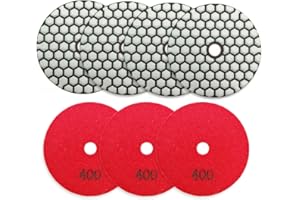 BRSCHNITT Dry Diamond Polishing Pad Set,7pcs 100mm #400 for Stone Marble Quartz Granite Sanding Disc Countertop Polish Polisher Pads Kit Tools used on Grinder or Polisher