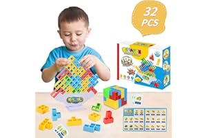 JOYJOYFUL Tetra Tower, 32PCS Jouets Empilables D'équilibre, Tower Équilibrant Les Jouets Dempilage, Jeux Montessori Jouets éducatifs Cadeaux d'anniversaire pour Garçons et Filles Jouet Enfant 3 Ans+