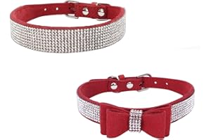 Newtensina 2 pièces élégant Collier de Chien Ensemble Doux Suède Bling Collier de Chien avec Noeud Papillon Chiot Collier pour Petits Chiens Chats