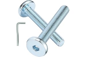 AMLOOPH M8 Bolts, M8 x 60mm Hex Socket Large Flat Head Carbon Steel Fully Threaded Furniture Screws/Bolts for Chairs, Cots, Beds and Tables (Pack Of 12- and a Wrench)