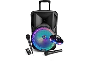 PARTY SOUND & LIGHT Enceinte sono DJ PARTY KARAOKE 700W portable Batterie 2 MICROS Disco Mobile 12 LED RGB USB/MICRO SD/Bluetooth / RADIO FM + OVNI
