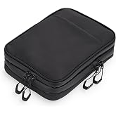 TROIKA Black Connected 2 Compartment Zipper Cable Organizer Bag - 2 Interior Compartments with Mesh Pockets and Elastic Strap