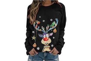 Susenstone Pull De Noel Femme Pull Noel Rigolo Femme Pull Noël Femme Drole Ugly Christmas Jumper de Noel Col Rond Moches Pullover Imprimé Manches Longues Chemisier T-Shirt De NoëL pour Femmes