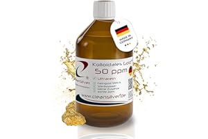 ‎CLEANSILVER CleanSilver - Kolloidales Gold 50 ppm - 500ml - Ultrarein: Sterilwasser und Feingold 99,99% - Made in Germany - stets frisch, keine Lagerware