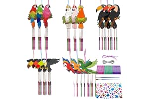 ‎CHGCRAFT CHGCRAFT 15 Set Vogel Windspiel Set Mit Papagei und Tukan Zum Bemalen Aus Holz Windspiel Aus Holz Basteln für Künstlerische Aktivitäten Geburtstagsparty Dekoration