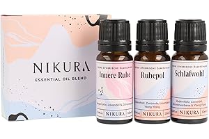‎NIKURA Nikura I Ätherische Ölmischungen für den Schlaf Set 3 x 10ml - Kuschelige Nacht, Seelenruhe & Schlafwohl I Starker Duft für Seifen- & Kerzenherstellung, Diffusor für Zuhause, Vegan, 100% natürlich