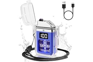 Bistfy Mechero Electrico con LCD Pantalla Encendedor Eléctrico Tipo C USB Recargable, Plasma sin Llama Cortaviento y Impermeable Cool Encendedor para Camping Senderismo Supervivencia Equipo Táctico