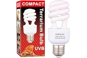 DERNORD UVB Light Reptile Kit - UVA UVB Bulb Tortoise Compact Fluorescent Lamp for Bearded Dragon Vivarium Turtle Tank 5.0 13 Watt