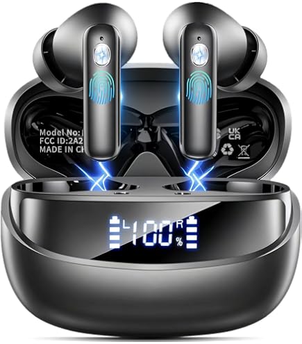 Auriculares Deportivos Inalámbricos Bluetooth 5.4 Con HiFi Estéreo, 4 Micrófonos HD, Cancelación De Ruido ENC, 50 Horas De Batería, IP7 Y Pantalla LED – Color Negro