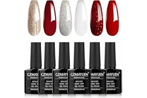 GZMAYUEN Blanco Rojo Esmaltes Semipermanentes Glitter Kit Manicura Permanente 6 Colores Rojo con Gliter Esmaltes UV Pintaunas Gel Brillo Laca Nail Gel Polish Set 10ml