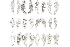MiaLover 60 Stück Antik Punk Engelsflügel Anhänger Charms Verschiedene Metall Engelelfen Anhänger für Handgemachte Accessoires DIY Dekorationen Schmuck Basteln(Silber)