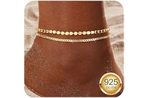 Diamday Tobillera de Plata Oro para Mujer Tobilleras Plata de Ley 925 Ajustable Delicadas Cadena Impermeable Pulseras Tobilleras Set Playa Joyas Tobillera en Capas para Mujer