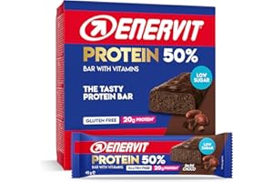 Enervit Barrita Proteica 50% Dark Choco, 20g de Proteínas, Baja en Azúcar, con Vitamina D y B6, Sabor Chocolate Negro, Para la Recuperación Después del Deporte, Sin Gluten, 12 Barritas de 40g