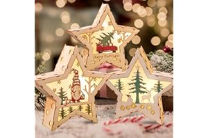 ZQEJEFD Luces Navideñas con Estrella LED, 3 PCS de Estrella de Luz Navideña, Decoración Navideña Iluminada de Madera LED, Adornos Navideños, Suministros para Fiestas en el Hogar para Navidad