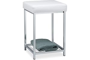 Relaxdays Tabouret rembourré, Petit siège, carré, Repose-Pieds avec Rangement, Salle de Bain, HLP 47 x 33 x 33 cm, Blanc 1 élément 10024633_49