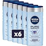 NIVEA MEN Pure Impact Doccia Shampoo in confezione da 6 x 250 ml, Bagnoschiuma uomo per corpo, viso e capelli, Gel doccia e s