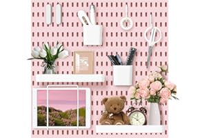 VUSIGN Pegboard Combination Wall Organizer Kit, 4 Pieces Pegboards and 17 Accessories Modular Hanging, Wall Mount Display Peg Board Panel Kits for Bedroom, Home, Office, Bathroom, 22" x 22", Pink