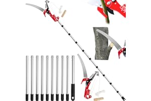 Grensax teleskop, hög knapp med SK5 kolstålblad, sågbladlängd 330 mm, trädsax teleskop justerbar längd från 82–448 cm, grensåg med teleskophandtag för skärning snabba grenar