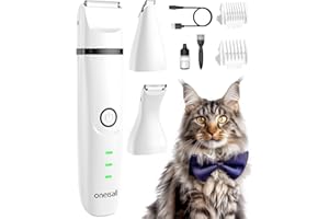 oneisall 3 in 1 Cat Clippers & Dog Paw Trimmer Grooming Kit, Cordless Low Noise Dog Trimmer for Matted Fur, 2-Speed Pet Clippers for Paws, Legs, Face, HIPS
