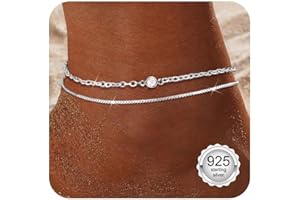 Diamday Bracelet Cheville Femme Argent 925 Sterling Chaine de Cheville - Ajustable Imperméable CZ/Superposé/Maillon Tennis Chevilles Bijoux de Plage Cadeau avec Box