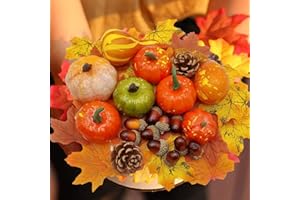 LGZIN Zucca Artificiali, 50 Pezzi Decorazioni Autunnali di Halloween, Mini Zucche Finte Decorative Foglie Di Acero Ghiande Pigne, Mini Zucche Decorazione Set per Halloween Ringraziamento Autunnale