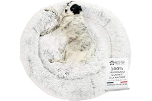 One PETS-TOP Coussin Chien Dehoussable, Panier Chien XXL Rond Lavable, Lit pour Grand Dog, Forme Donut, Matelas Apaisant Anti Stress 115 cm Gris