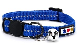 PAWTITAS ♻️ Recycled Cat Collar with Reflective Stitched and Safety Buckle Removable Bell Reflective Cat Breakaway Collar Made from Plastic Bottles Collected from Oceans - Blue Ocean Cat Collar.