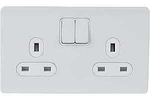 Schneider Electric GU3420WPW Ultimate Screwless Flat Plate, Switched Double Power Socket, Single Pole, Painted White with White Insert, 13 A, 2 Gangs