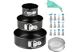 CBEI Springform Kuchenform Set 3Stück(4"/ 7" /9") mit1*Mehlsieb 1*Abstreifmesser,Runde Backform Abnehmbarer Flachboden,Käsekuchenset Antihaftbeschichtet Auslaufsicher