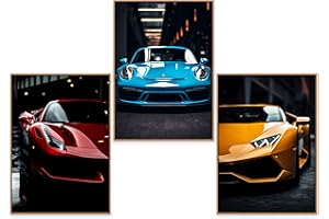 GrowArt - Conjunto único de 3 pósters con Coches Deportivos en Formato A3 sin Marco | impresión fotográfica decoración Extraordinaria para los Amantes de los Coches | diseños únicos