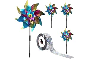 UYDF 5 PCS Girandole Spaventa Uccelli per Balcone,Girandole Piccole,Mulino a Vento,Girandole a Vento,Girandole Bambini,Girandola a Vento,con Nastro Riflettente,Protect Giardino,Frutteto(Colorato)