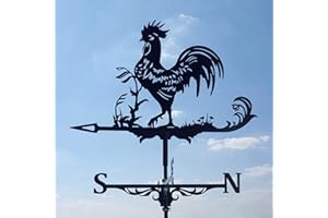 Dantazz Wetterhahn Fürs Dach, Wetterhahn Metall für Garten, Windrichtungsanzeiger Garten mit Stab, 3D Wetterhahn Hahn Form Dekoration, für Garten Hinterhof Terrasse Hof Dach Ornament (Schwarz)