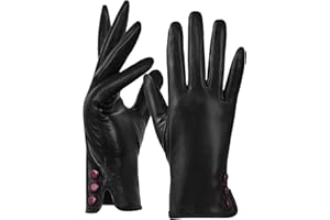 GSG SINCE 1998 GSG Guantes de Cuero Mujer con Forro de Lana/Forro Polar Pantalla Táctil Guantes de Invierno Cálidos Piel de Carnero Guantes de Conducción para Damas W2306