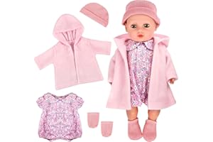 DIELOVEHUA Ropa para Muñecas, Ropa para Muñecas Bebés, Ropa de Muñecas Reborn, Apto para Muñecas de 43 a 48 cm, Sombrero, Body de Manga Corta para Bebé y Calcetines