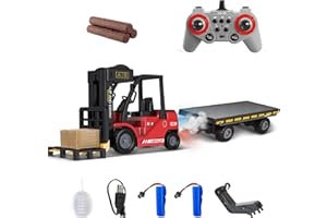 Mostop RC Gabelstapler mit Trägerplatte Konstruktionsspielzeug,1/24 Ferngesteuerter Gabelstapler mit Boxen/Ton und Lichtspray,Zwei wiederaufladbare Batterien und Ladegerät,Geschenke für Jungen und Mäd