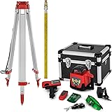 BuoQua Rotationslaser Grün Selbstnivellierend Baulaser mit Empfänger Linienlaser 360 Grad mit Fernbedienung und Laser-Schutzb